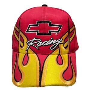 Vintage Chevrolet Racing Hat Logo and Flames Red Embroidered Adjustable